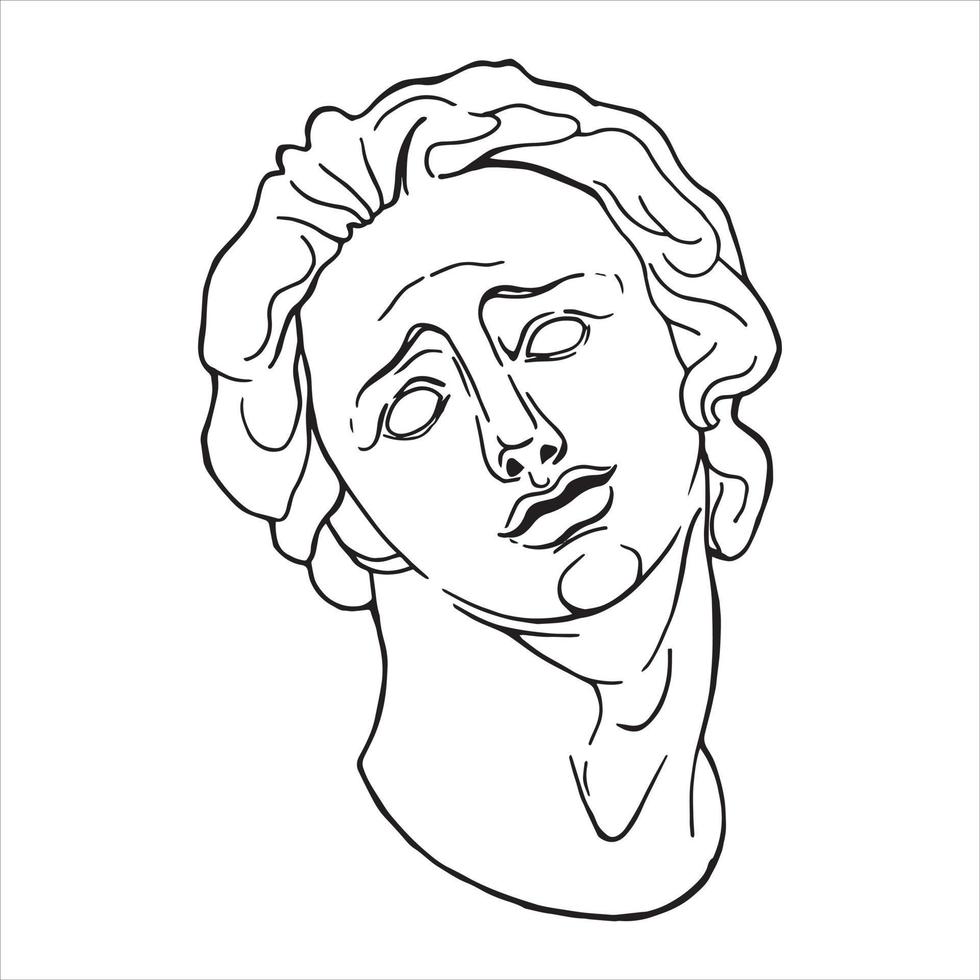 dibujos lineales de cabezas de estatuas antiguas de diosas y dioses míticos en estilo grabado. vector de mujer lineal mínimo creativo. esculturas griegas