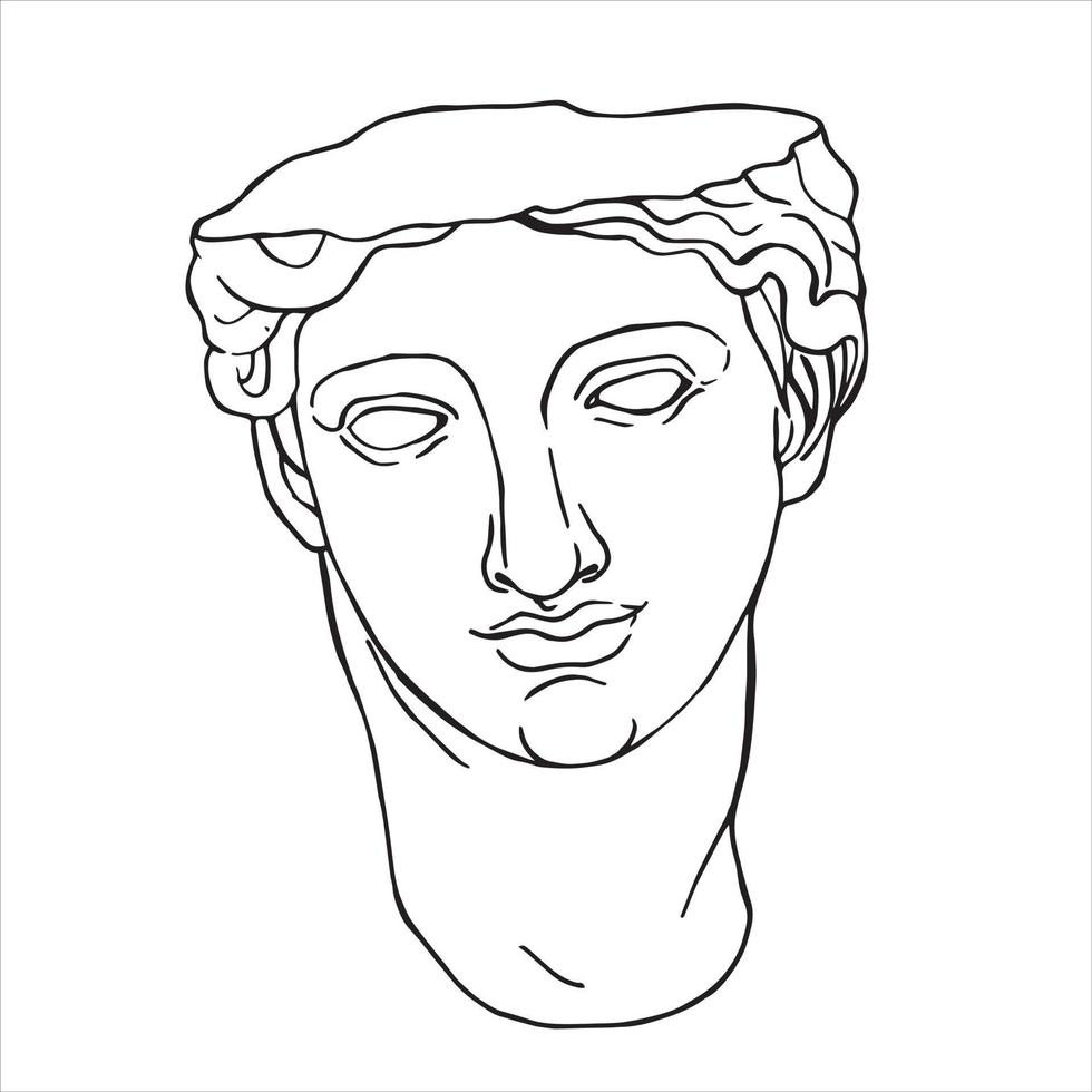 Line drawings of heads of antique statues of goddess and mythical god in engraving style. Creative minimal linear woman vector. Greek sculptures vector