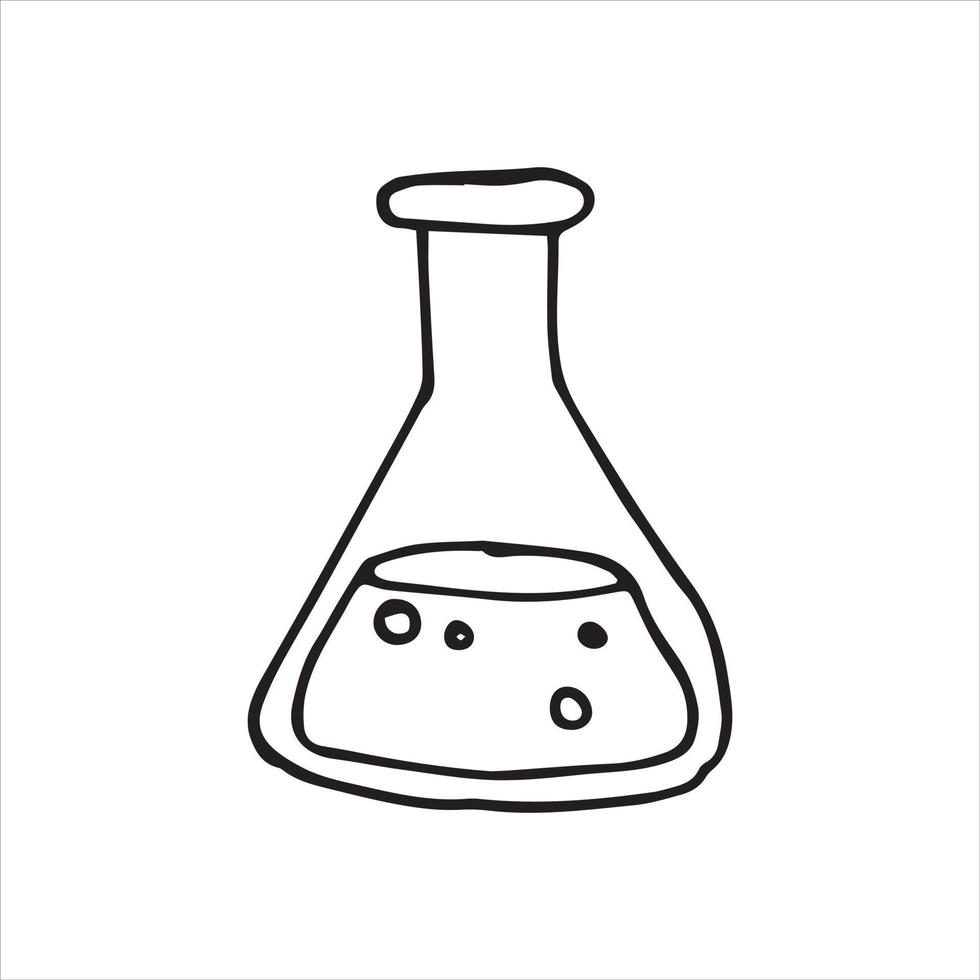 vector drawing in doodle style. chemical flasks, retorts. simple line drawing, sketch. theme back to school