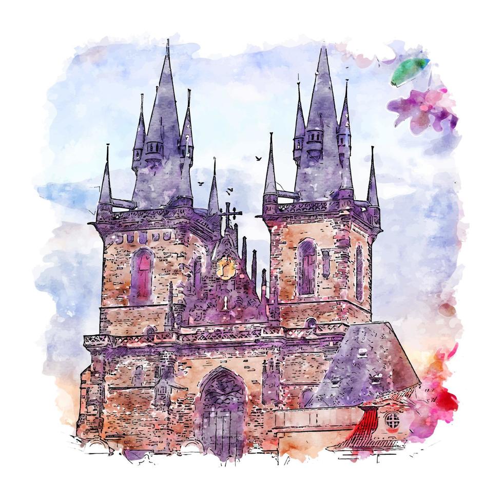 Prague Czech Republic Watercolor sketch hand drawn illustration vector