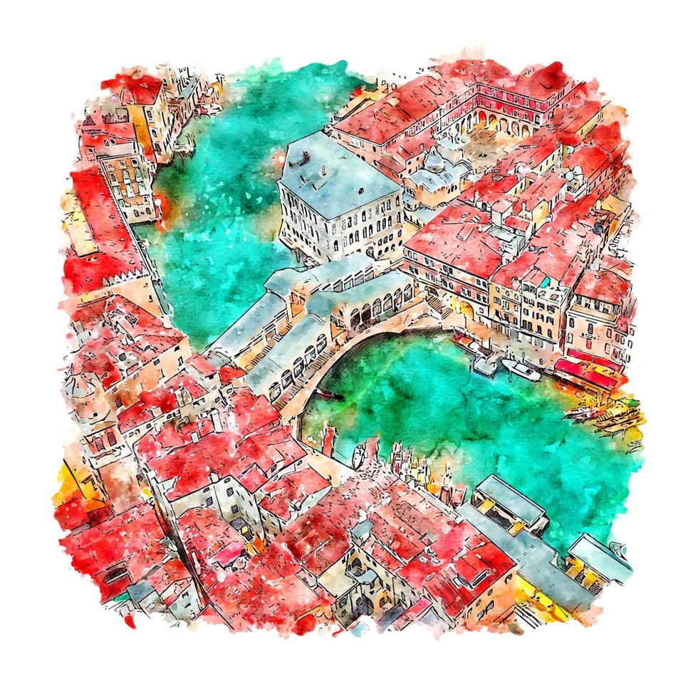 Venice Italy Watercolor sketch hand drawn illustration vector