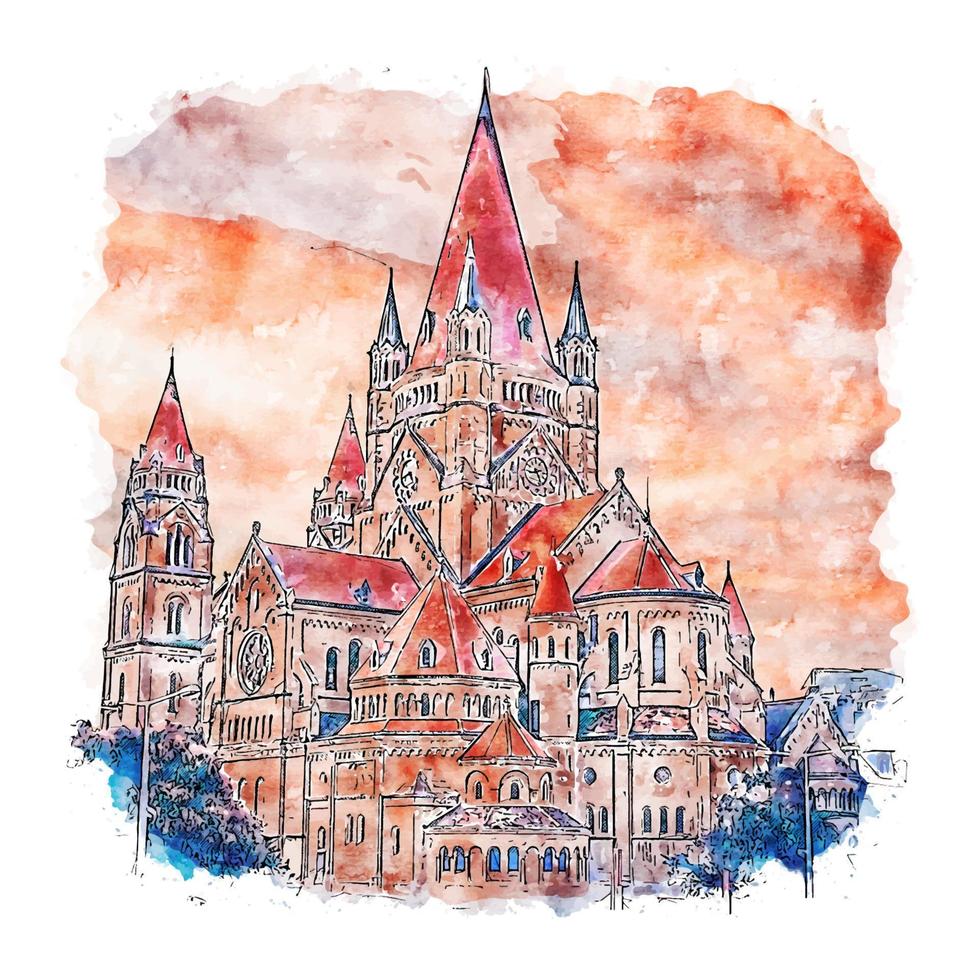 Vienna Castle Austria Watercolor sketch hand drawn illustration vector