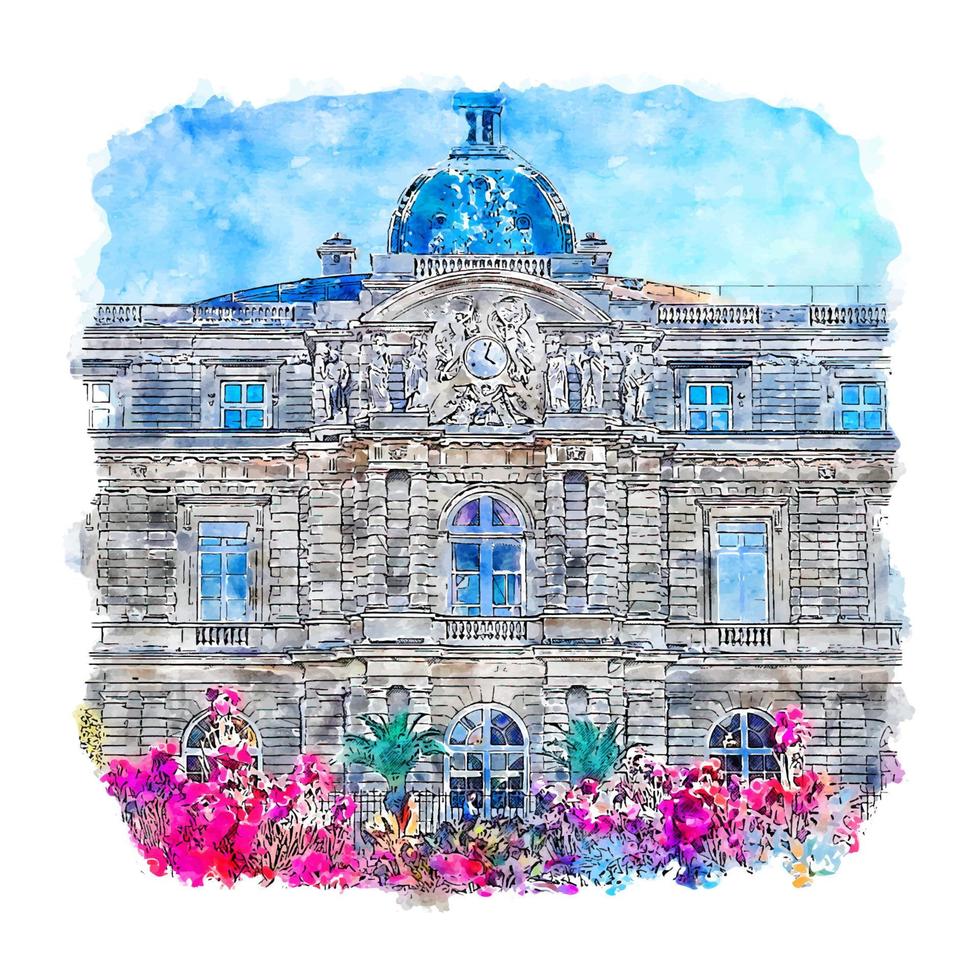 Luxembourg Germany Watercolor sketch hand drawn illustration vector