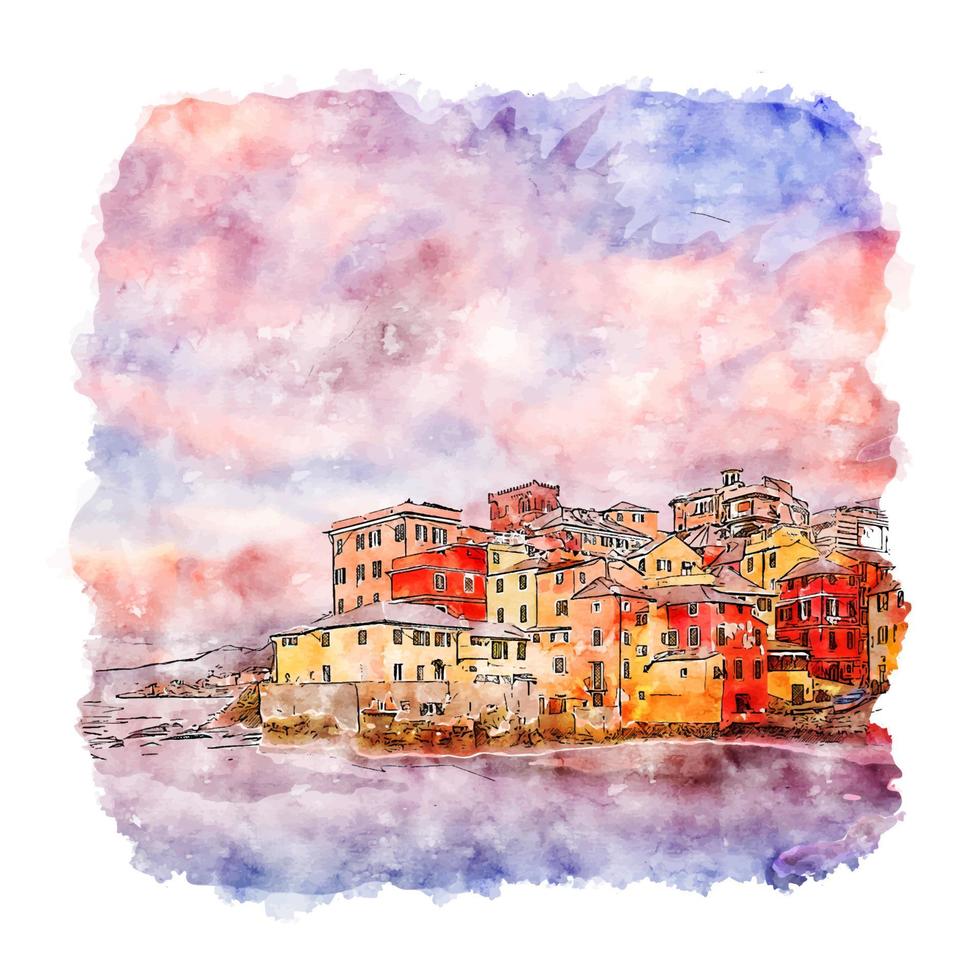 boccadasse italia acuarela boceto dibujado a mano ilustración vector