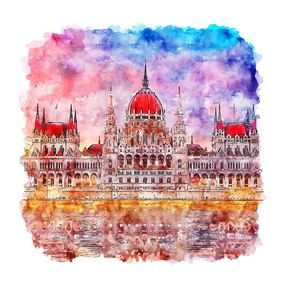 Budapest Hungary Watercolor sketch hand drawn illustration vector