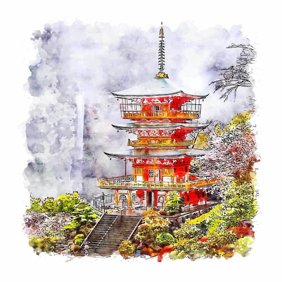 Wakayama Castle Japan Watercolor sketch hand drawn illustration vector