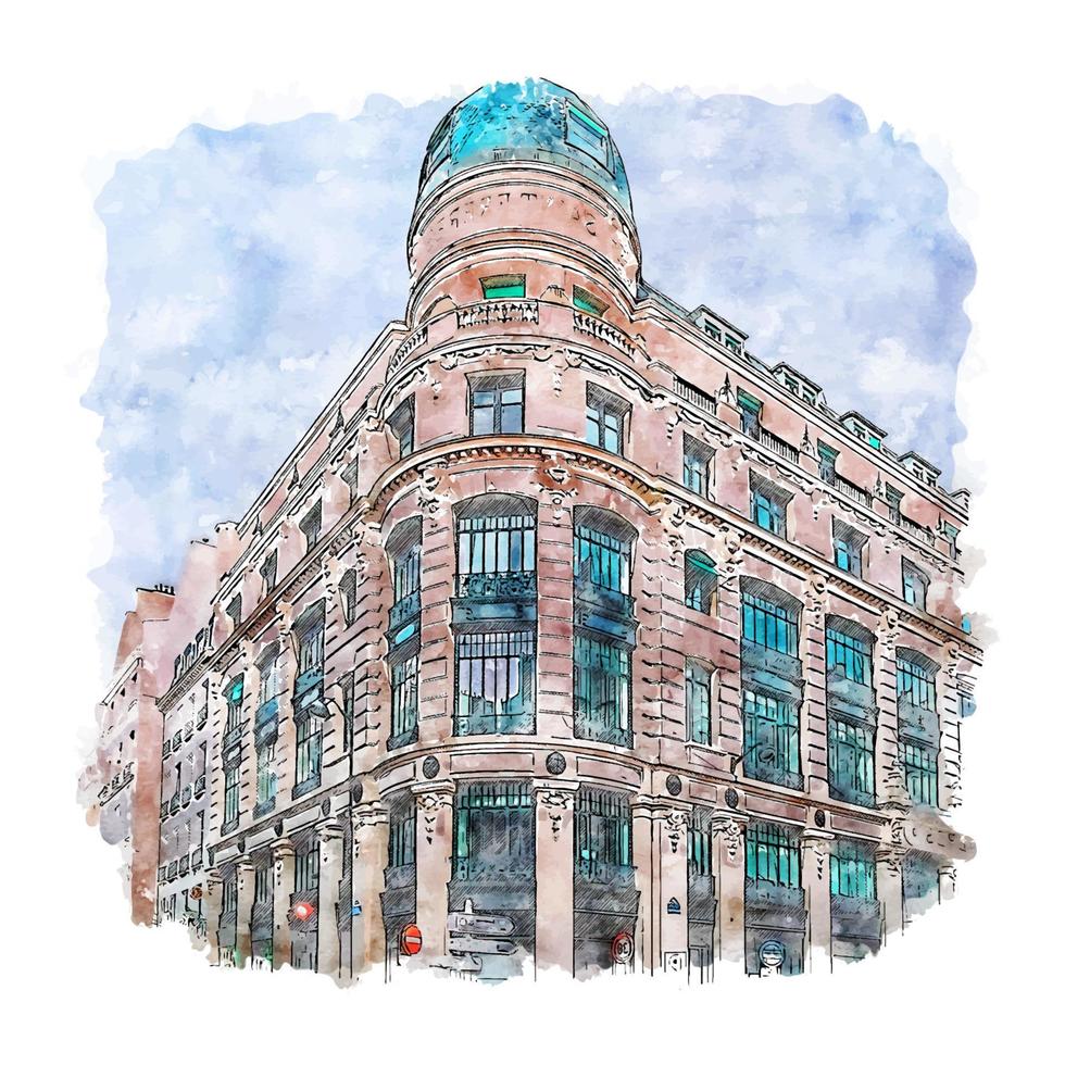 Architecture Paris France Watercolor sketch hand drawn illustration vector