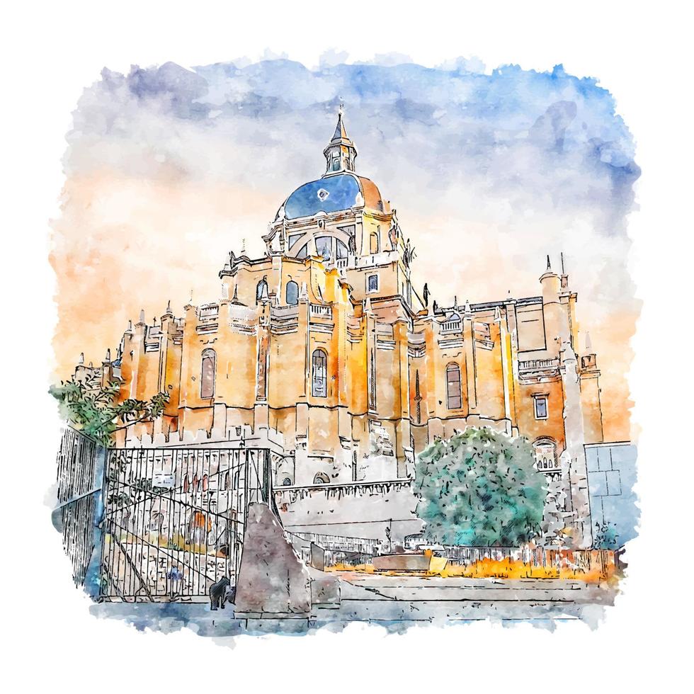 Madrid Spain Watercolor sketch hand drawn illustration vector