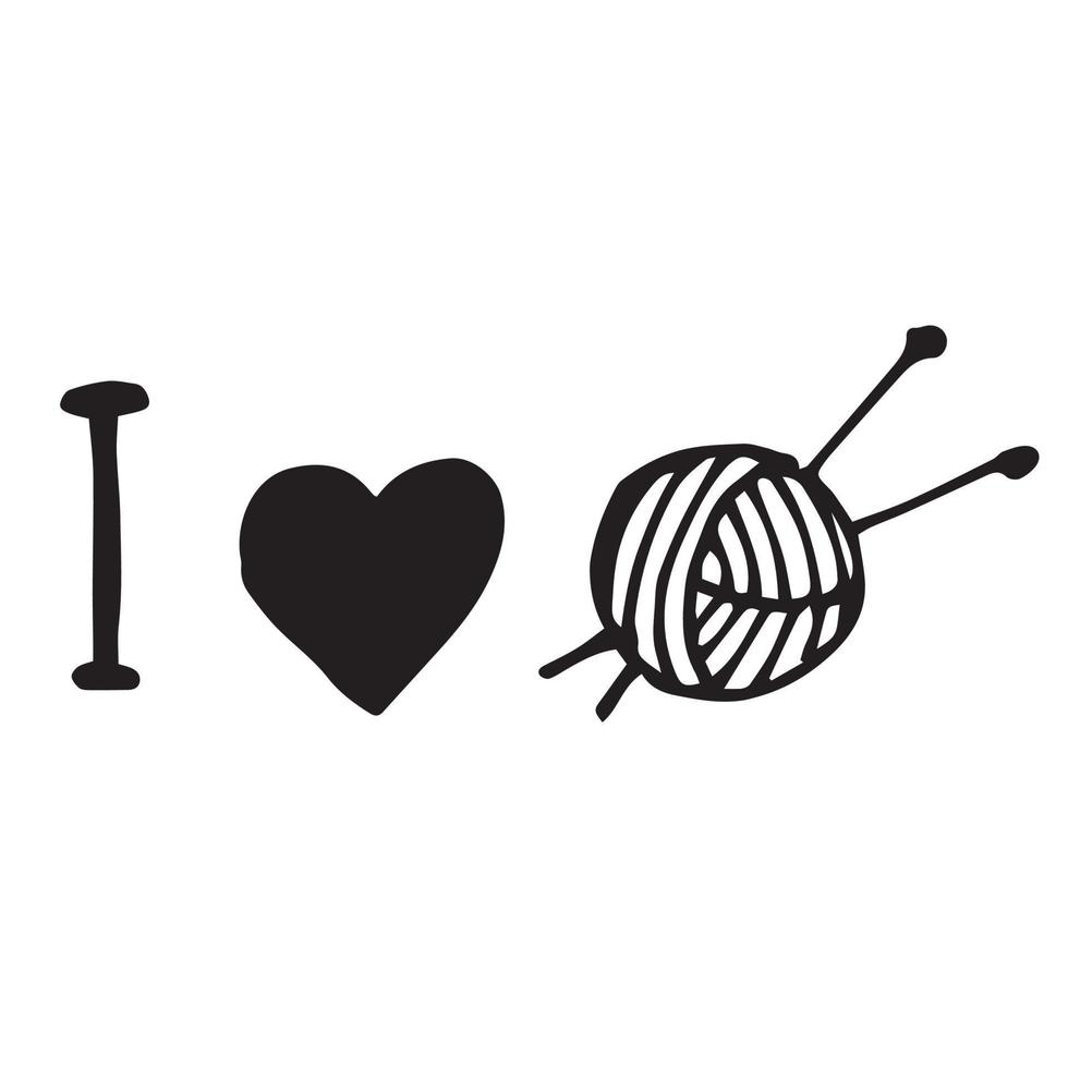 stock illustration hand drawing in doodle style.. lettering with a heart clew and knitting needles. vector