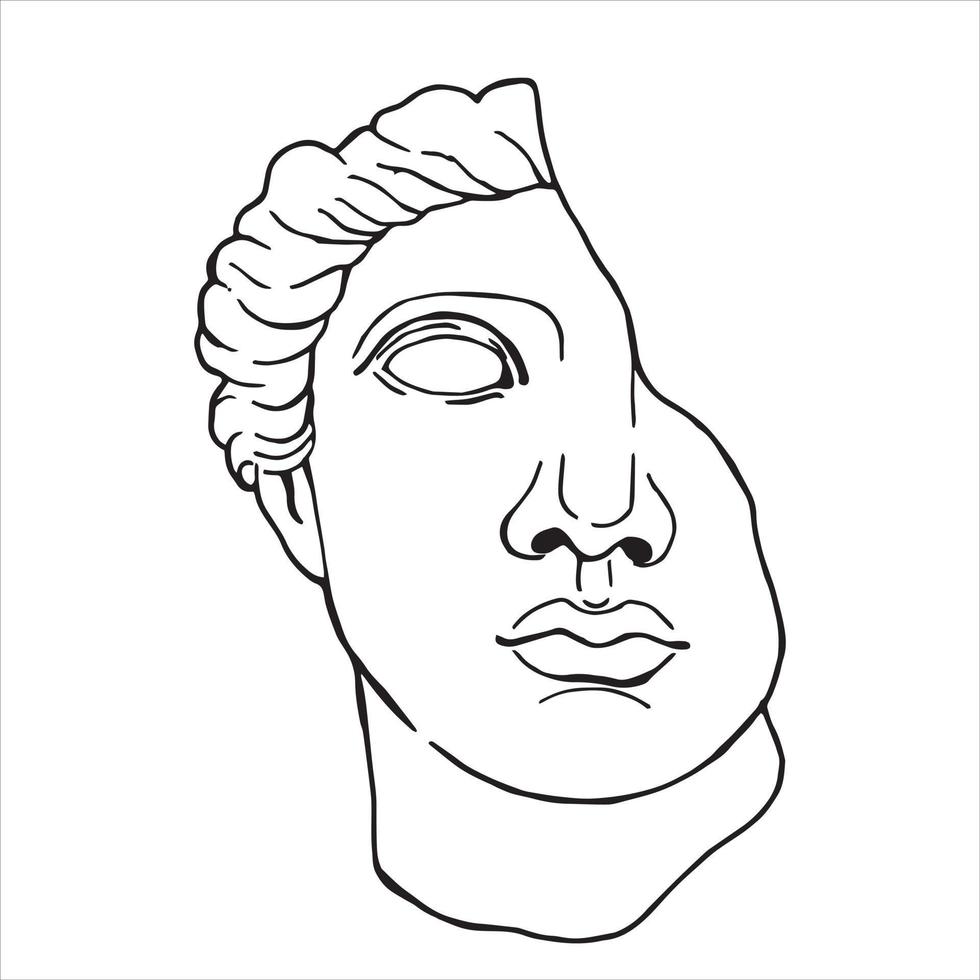 dibujos lineales de cabezas de estatuas antiguas de diosas y dioses míticos en estilo grabado. vector de mujer lineal mínimo creativo. esculturas griegas