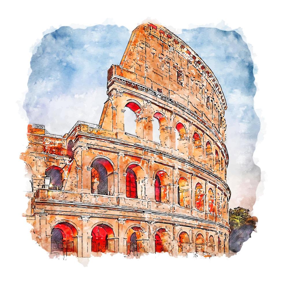 Rome Italy Watercolor sketch hand drawn illustration vector