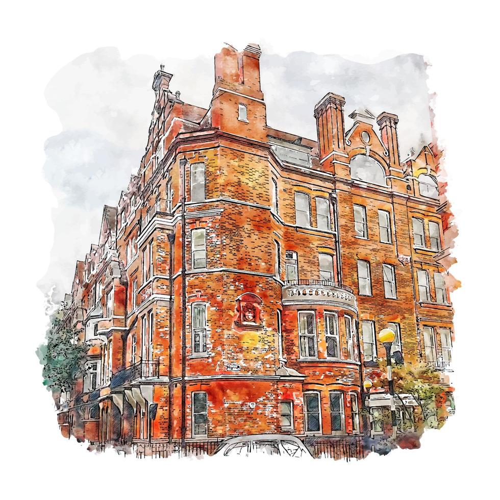 Chelsea London Watercolor sketch hand drawn illustration vector