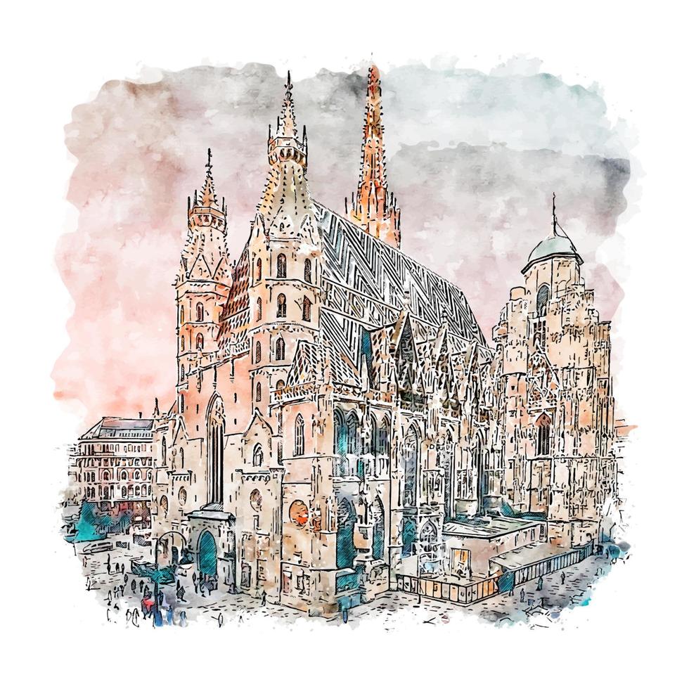 Vienna Austria Watercolor sketch hand drawn illustration vector