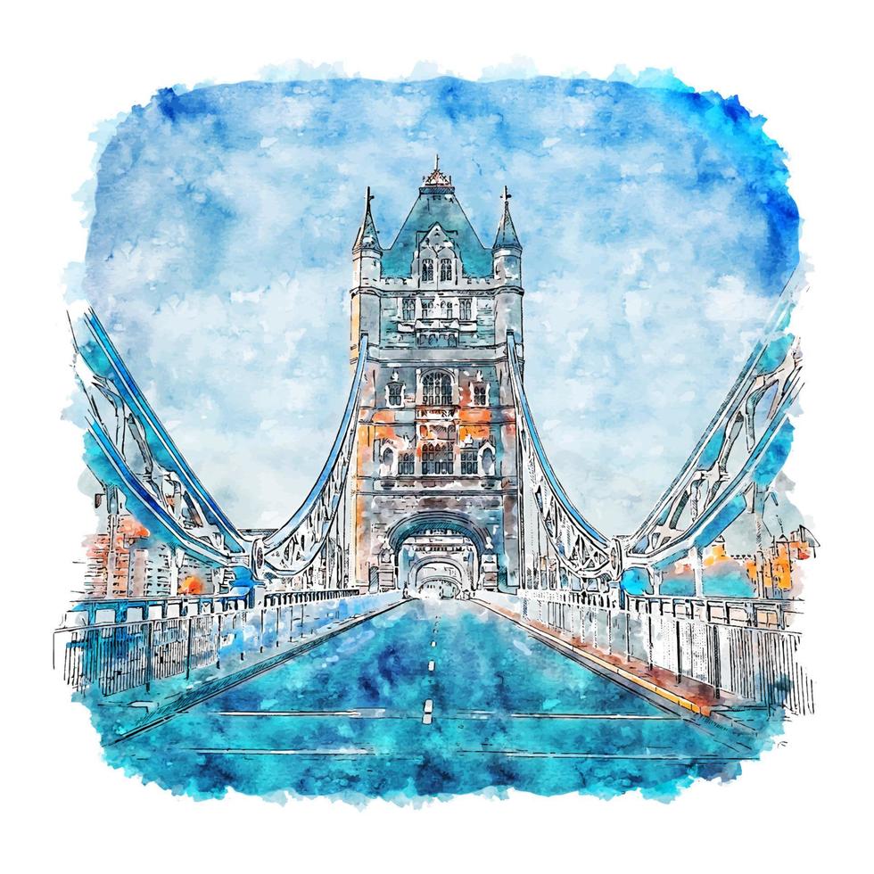 Tower Bridge London Watercolor sketch hand drawn illustration vector