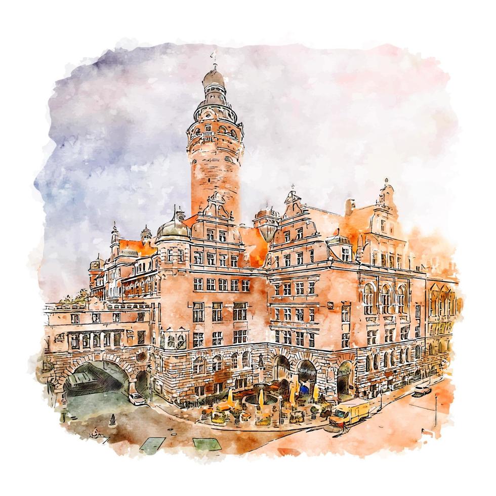 Leipzig Germany Watercolor sketch hand drawn illustration vector