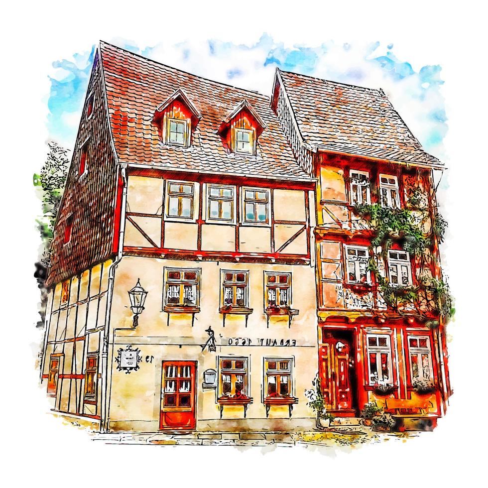 Quedlinburg Germany Watercolor sketch hand drawn illustration vector