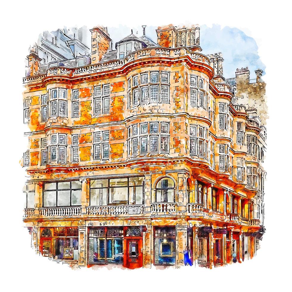 Architecture London United Kingdom Watercolor sketch hand drawn illustration vector