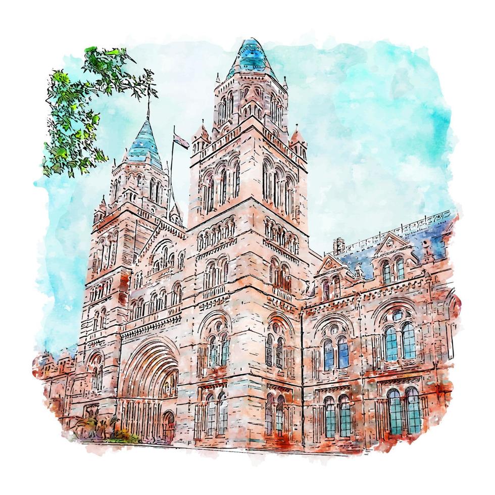 Natural History Museum London Watercolor sketch hand drawn illustration vector