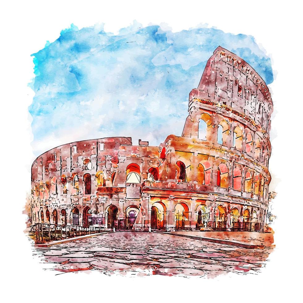 Rome Italy Watercolor sketch hand drawn illustration vector