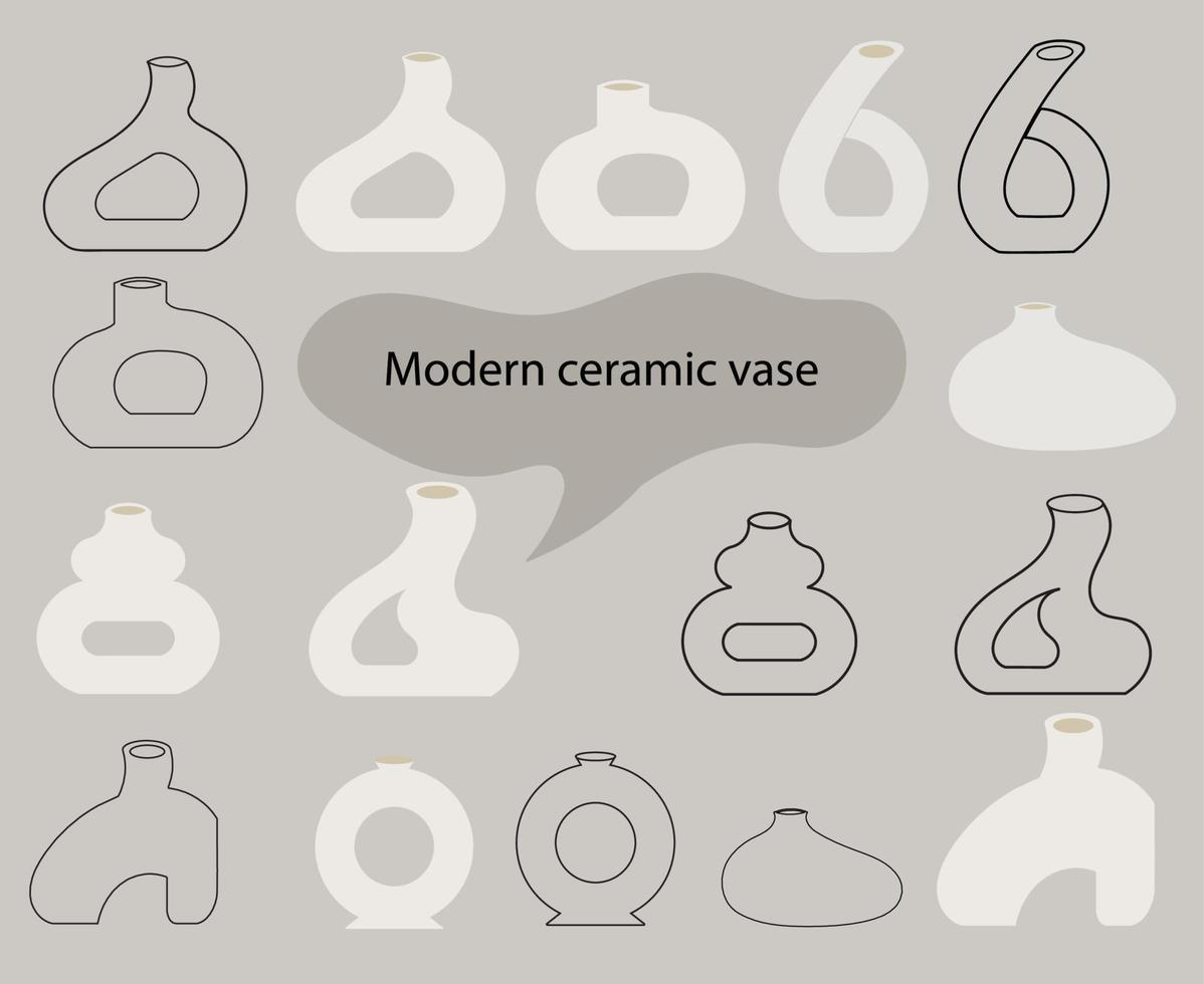 Modern beige ceramic vase illustration, Boho style vector