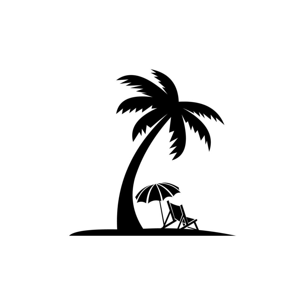 tropical beach, lounge chair. Deck chair and beach umbrella on the sand coast. Flat Design Style. vector