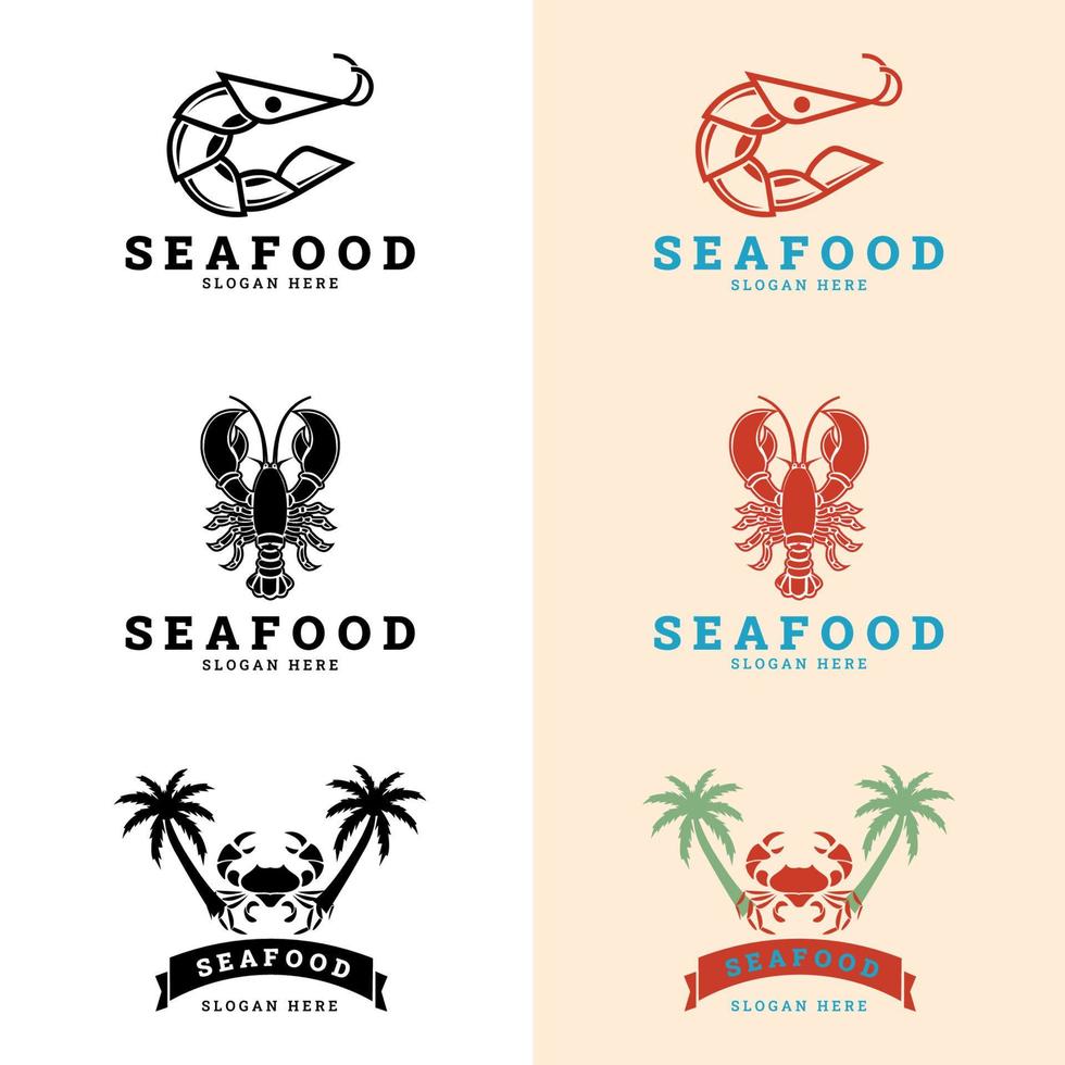 logotipo vectorial para mariscos. pescado fresco, ostras, camarones y barra de cangrejo. ilustración vectorial vector