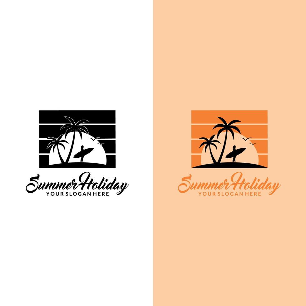 sea and summer logo, icon and illustration. summer logo on the tourism theme with palm trees sea and the inscription summer holidays vector