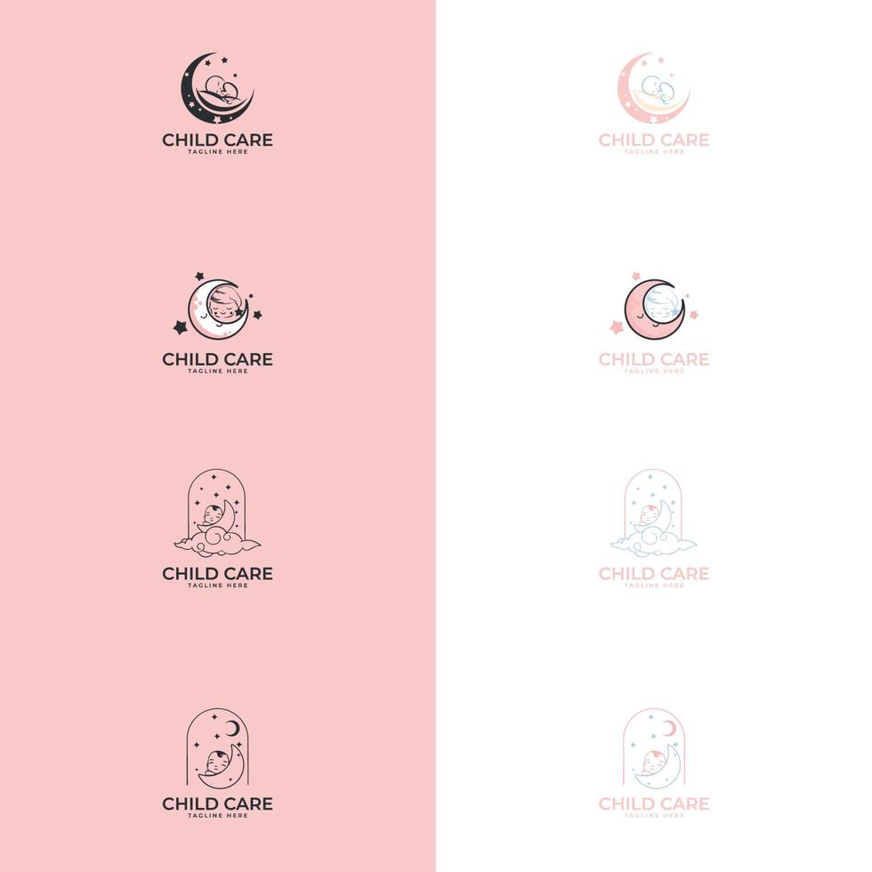 Logo of child care. cute baby sleep for babyshop vector icon logo illustration