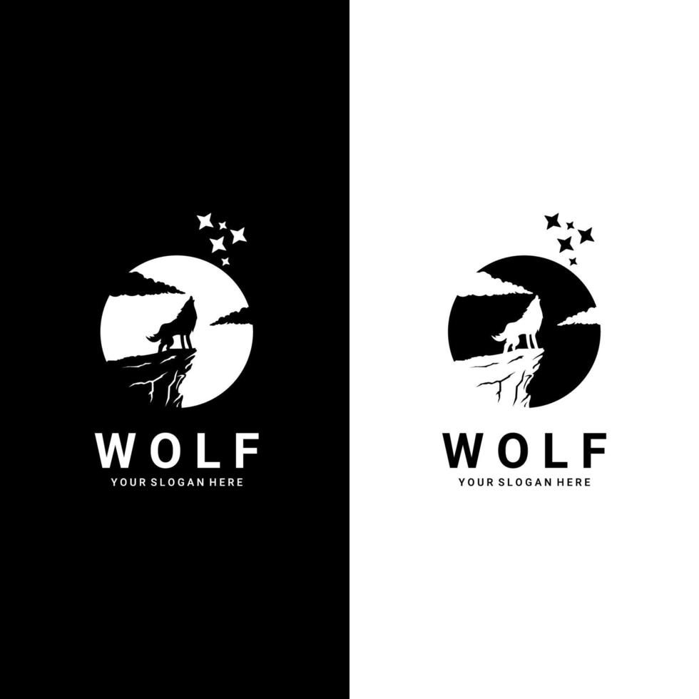 The wolf howls to the moon logo. Wolf Howling In the Full Moon Night vector