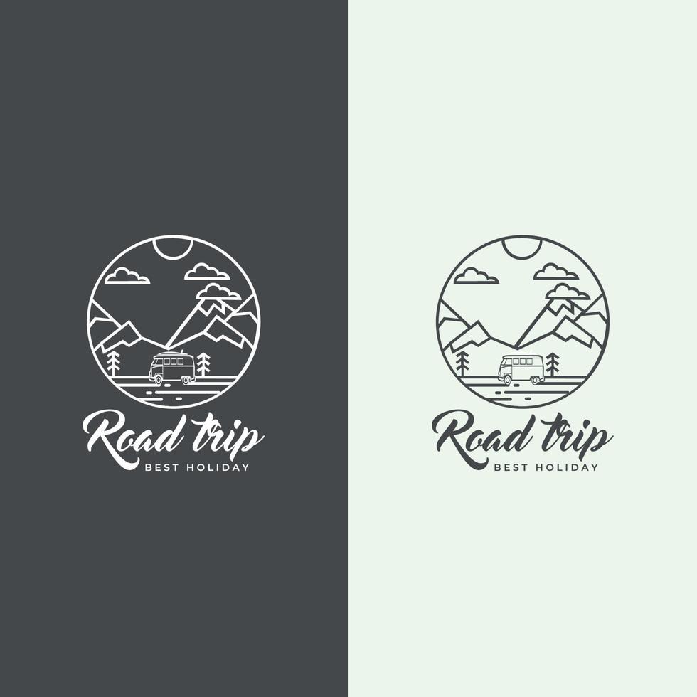 Recreational vehicle and camping design elements. On the road, road trip, slogan, Summer road. vector