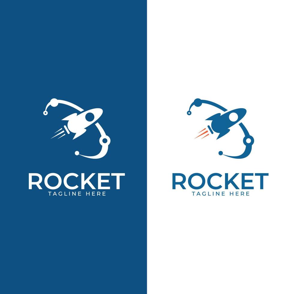 rocket logo design template. Rocket takes off from the surface of the moon or another planet. vector