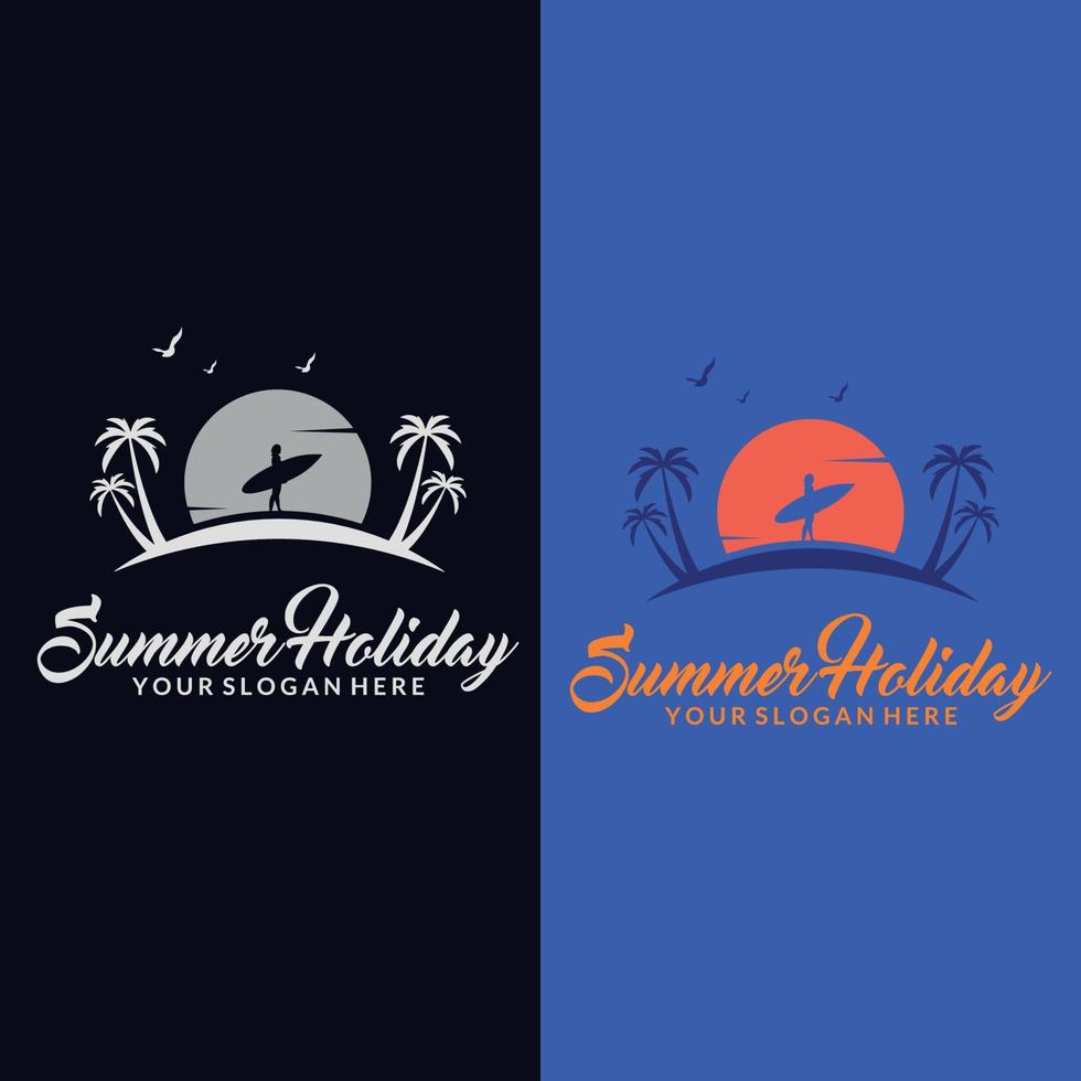 Summer logo design. summer logo on the tourism theme with palm trees sea and the inscription summer holidays. vector