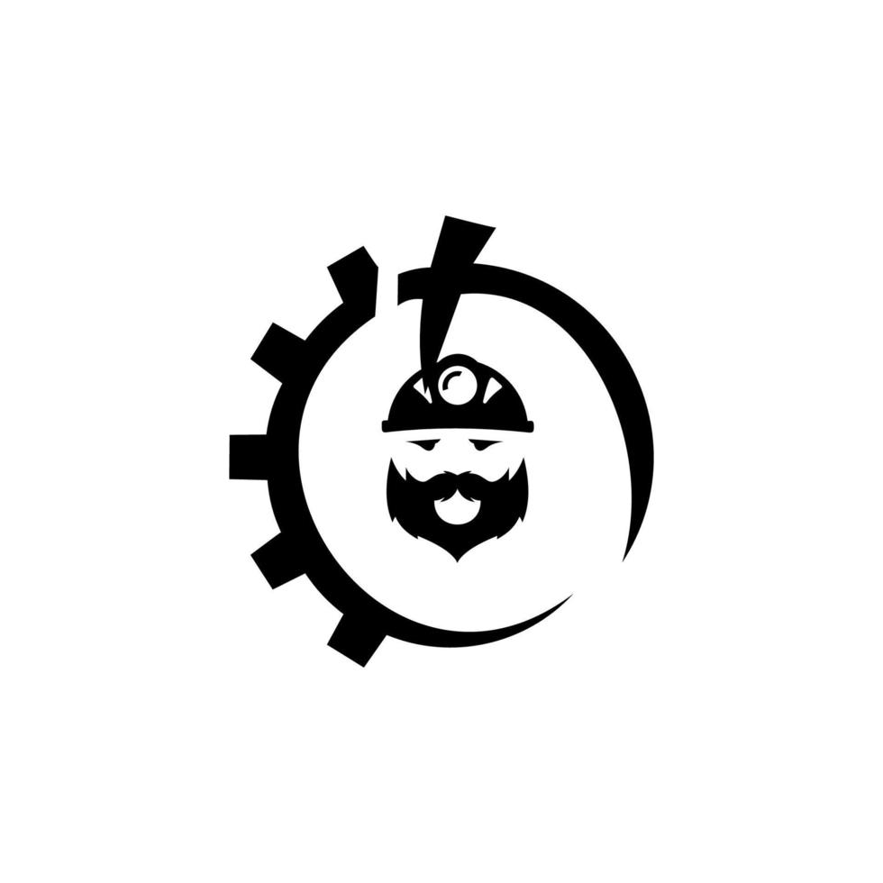 logo minero con casco duro y dos picos cruzados. eje de mina de etiqueta y placa, ilustración vectorial en blanco y negro vector