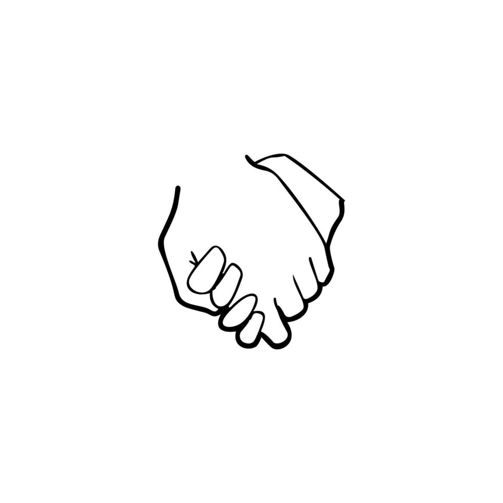 Person holding hands concept. Line art illustration of a man and woman holding hands vector