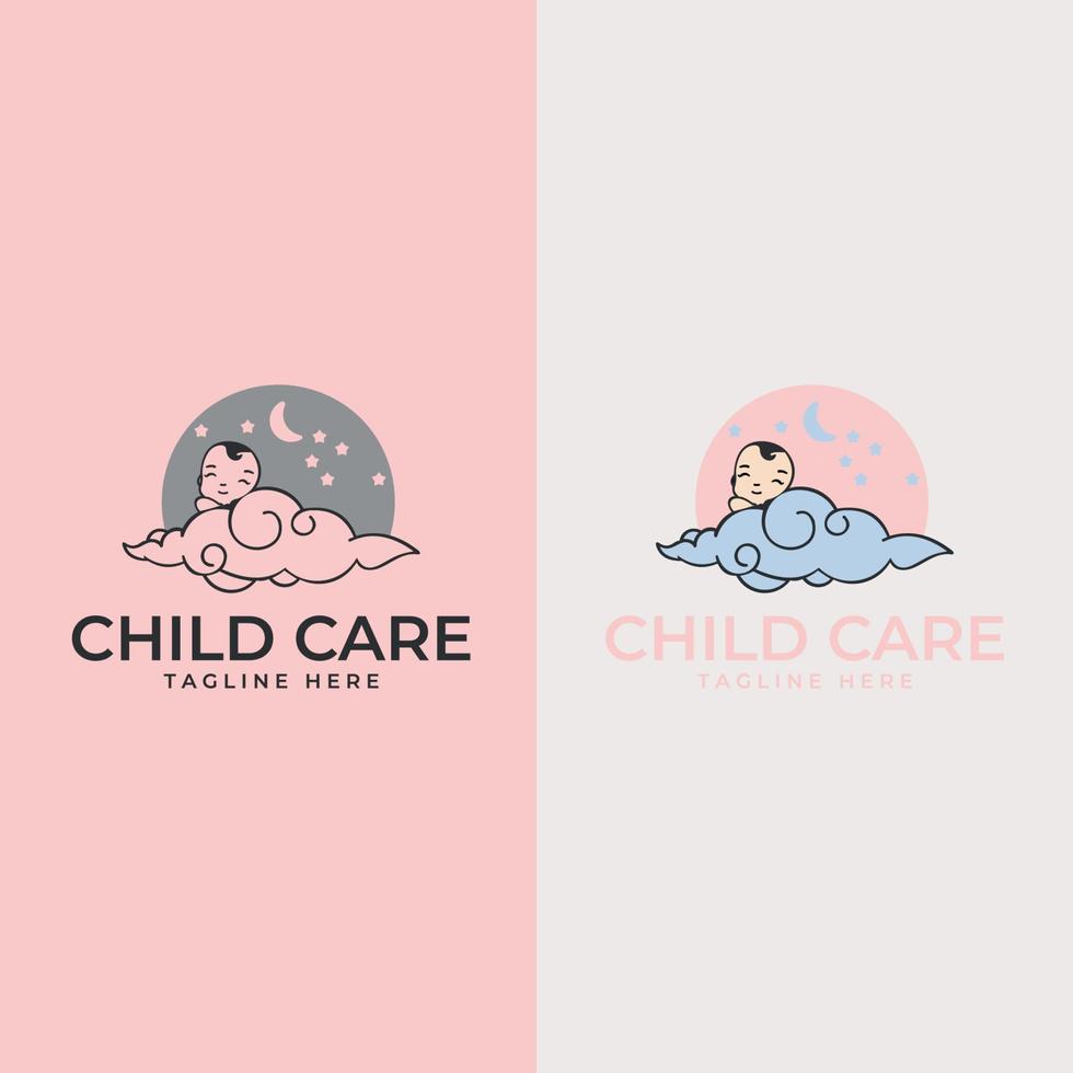 logotipo de cuidado infantil. lindo sueño de bebé para la ilustración del logotipo del icono del vector de la tienda del bebé