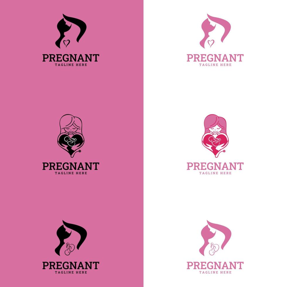 family and baby care logos and symbol collection. happy pregnant woman vector