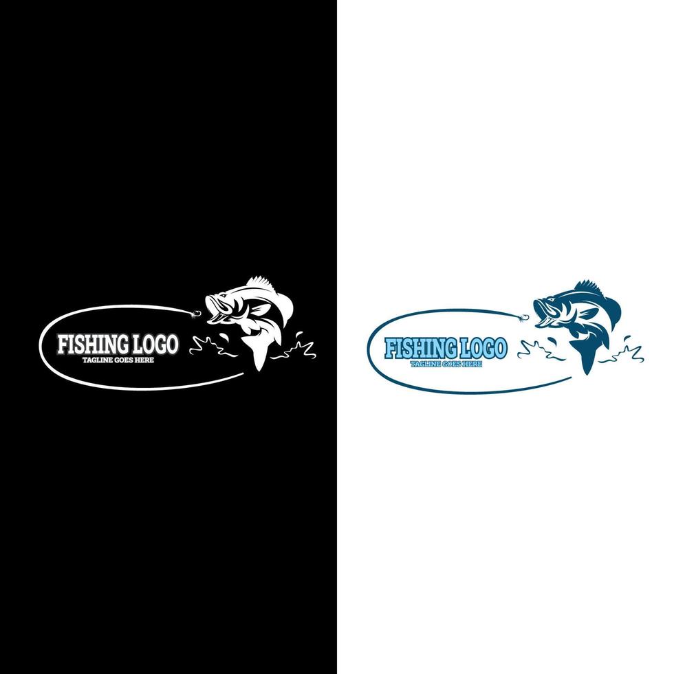 logo de pesca, ilustración en blanco y negro de un pez cazando cebo, pesca de trucha - ilustración del logo. emblema de pesca vector