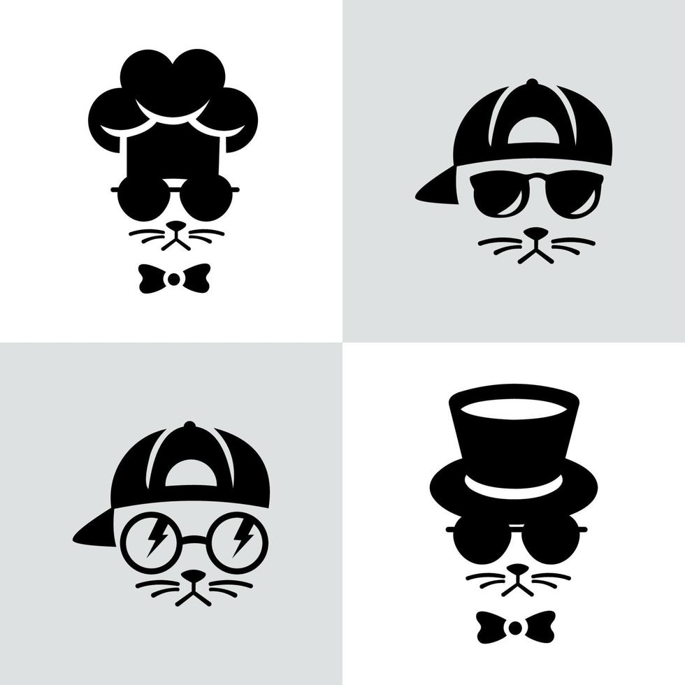 Cat man with a hat and glasses, cat head wearing a chef hat, cat dressed in retro style vector