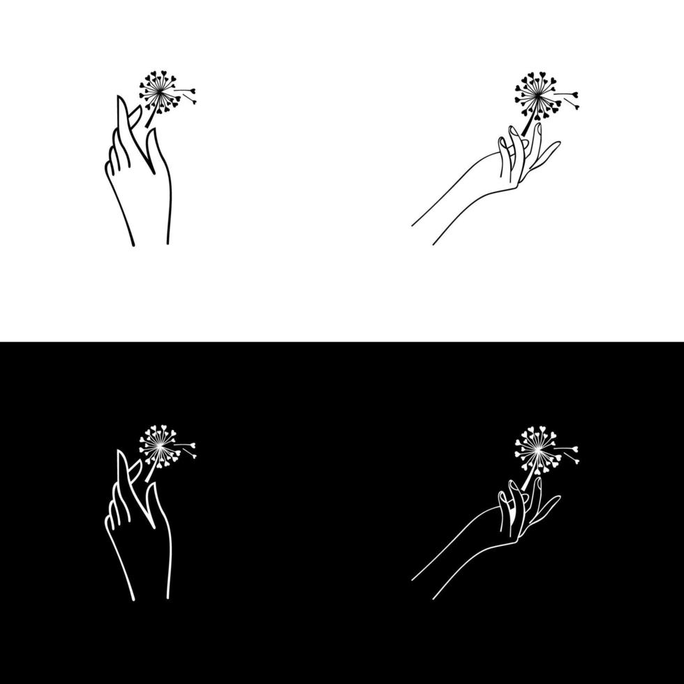 Dandelion Flower in Hand logo vector template. Concept for beauty salon, accessories, fashion, cosmetics.