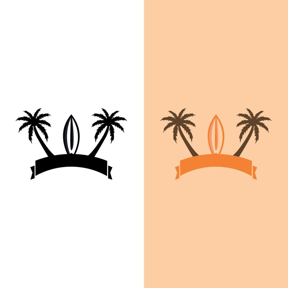 logotipo, icono e ilustración de mar y verano. logo de verano sobre el tema del turismo con palmeras mar y la inscripción vacaciones de verano vector