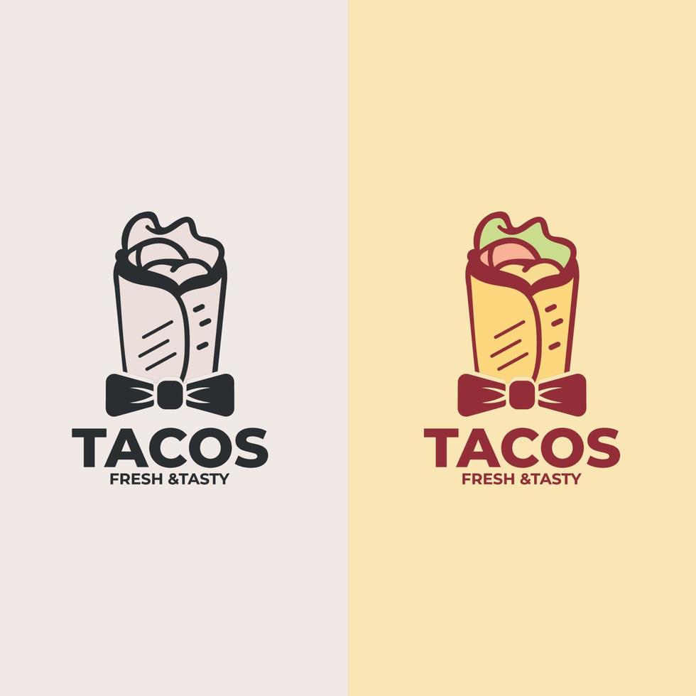 Ilustración de vector de diseño de logotipo de tacos. bueno para el menú del restaurante y la insignia del café. diseño de logotipo de comida rápida, estilo de dibujos animados retro. ilustración de iconos modernos de taco.