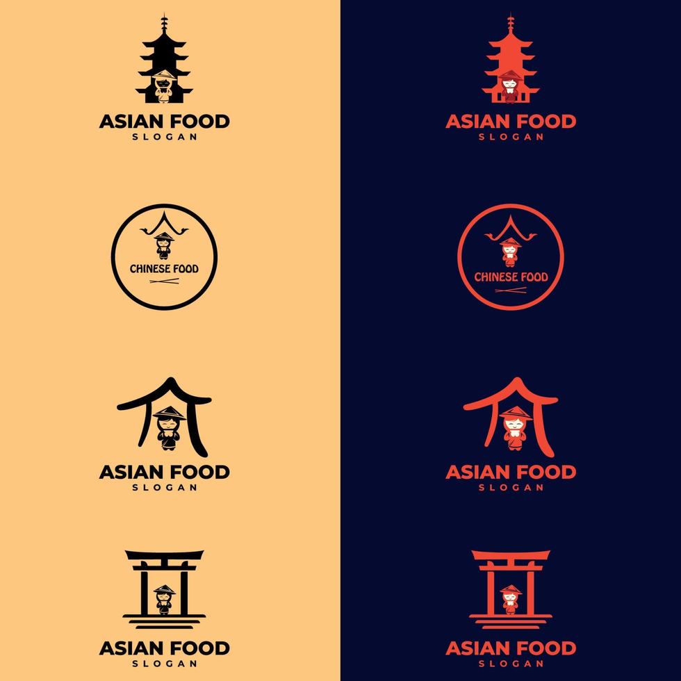 Asian food logo templates set. suitable for company logo, print, digital, icon, apps, and other marketing material purpose. vector