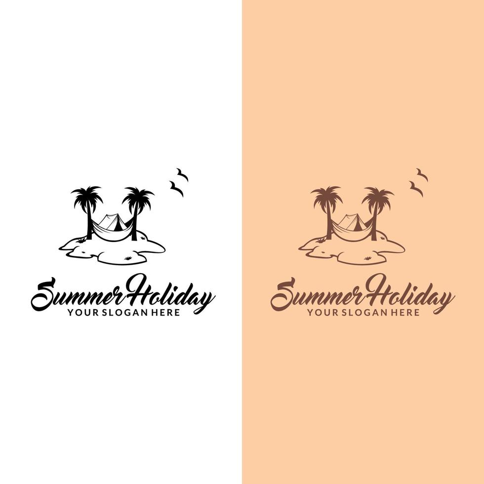 sea and summer logo, icon and illustration. summer logo on the tourism theme with palm trees sea and the inscription summer holidays vector