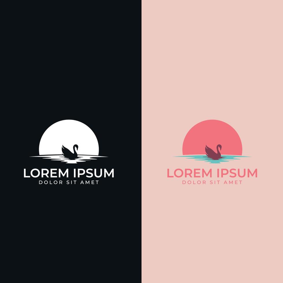 Swan icon logo design vector illustration. Swan Silhouette with Moon