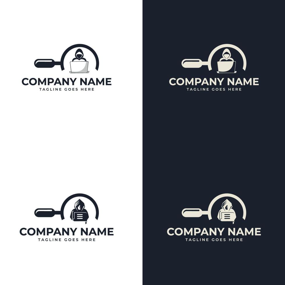 Hacker logo template. hacker man in hoodie jacket looking at a laptop vector