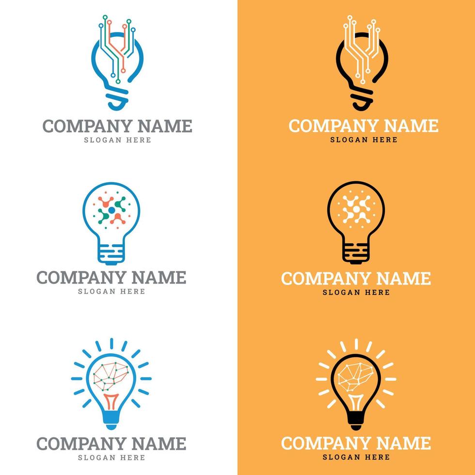 tech connect with lamp logo vector symbol icon illustration design. suitable for company logo, print, digital, icon, apps, and other marketing material purpose. lamp logo set