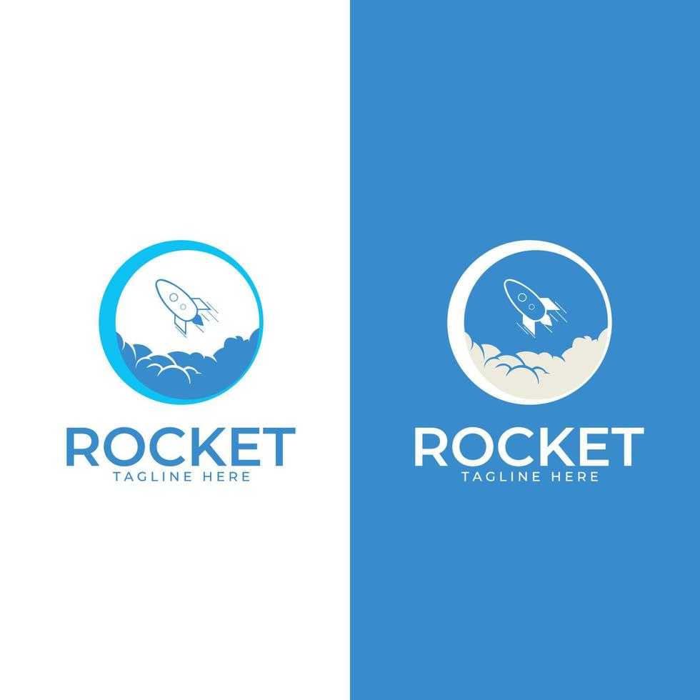rocket logo design template. Rocket takes off from the surface of the moon or another planet. vector