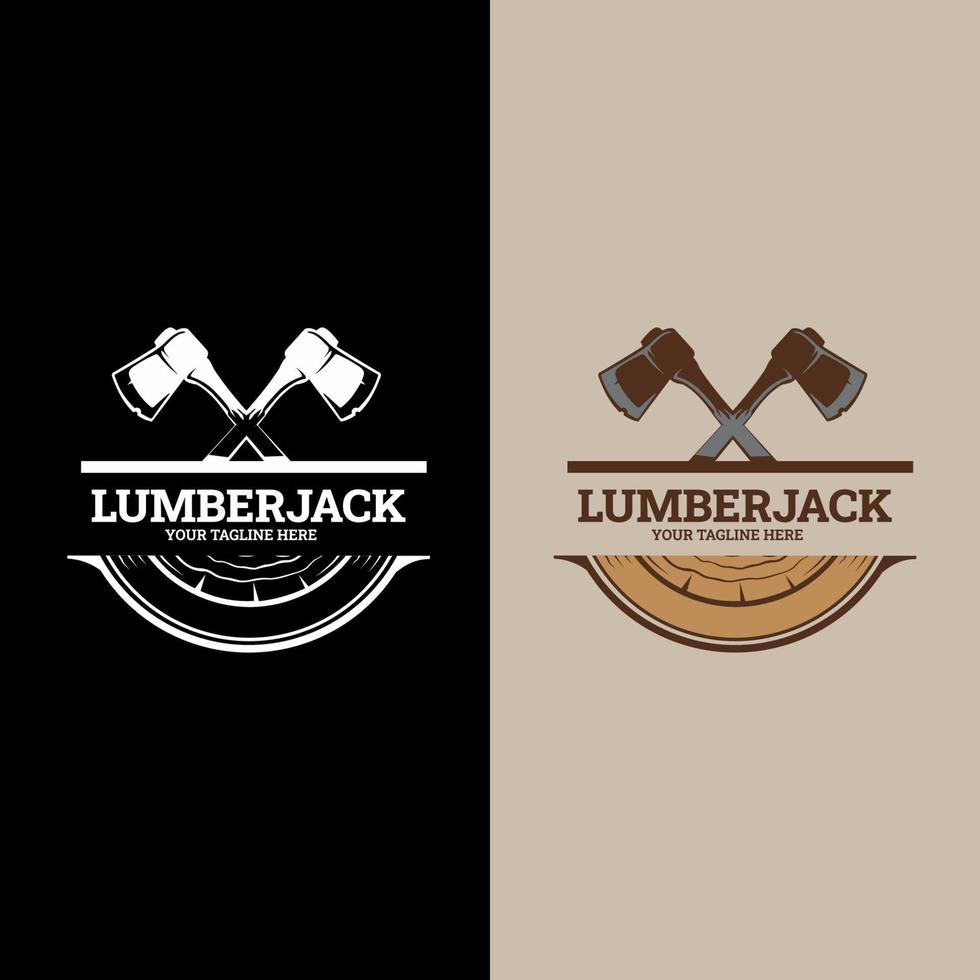 Lumberjack logo. Woodworking Cross Axe Logo Design, Creative Carpentry Lumberjack Emblem Vector