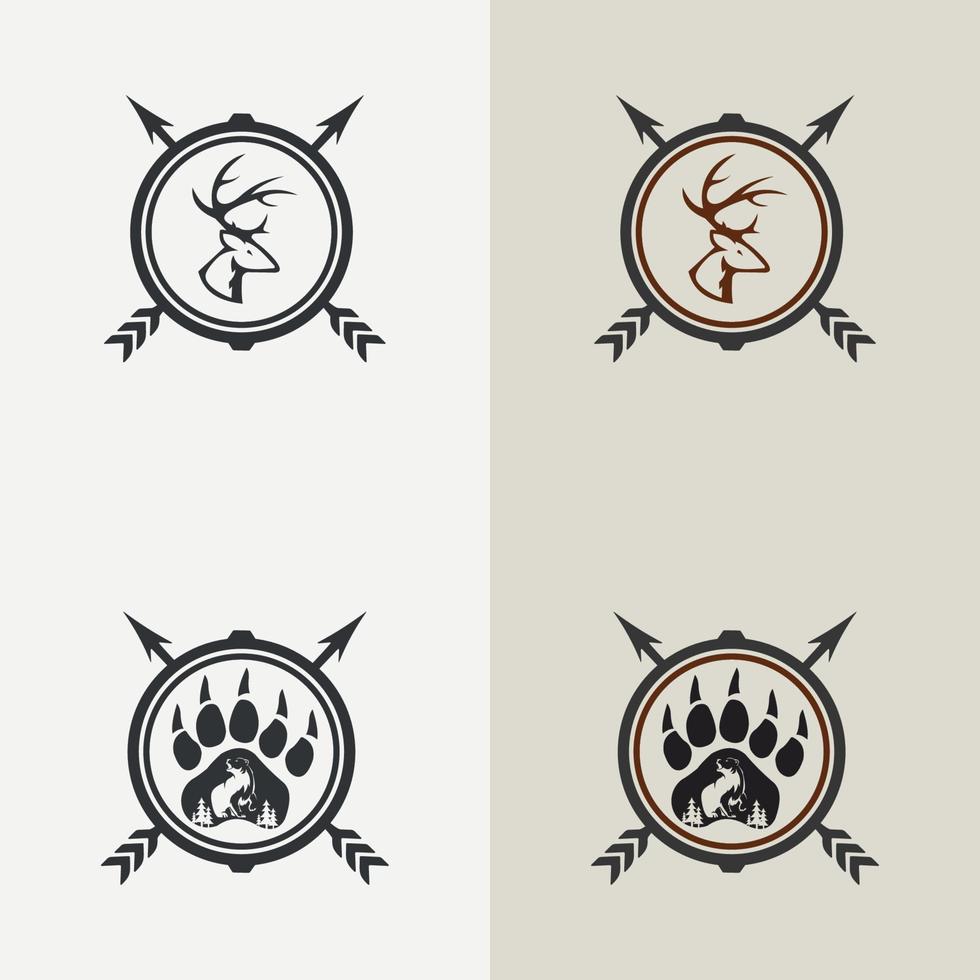 deer hunter logo type, hunter man and deer, hunter club, deer hunting, animal wildlife symbol icon vector