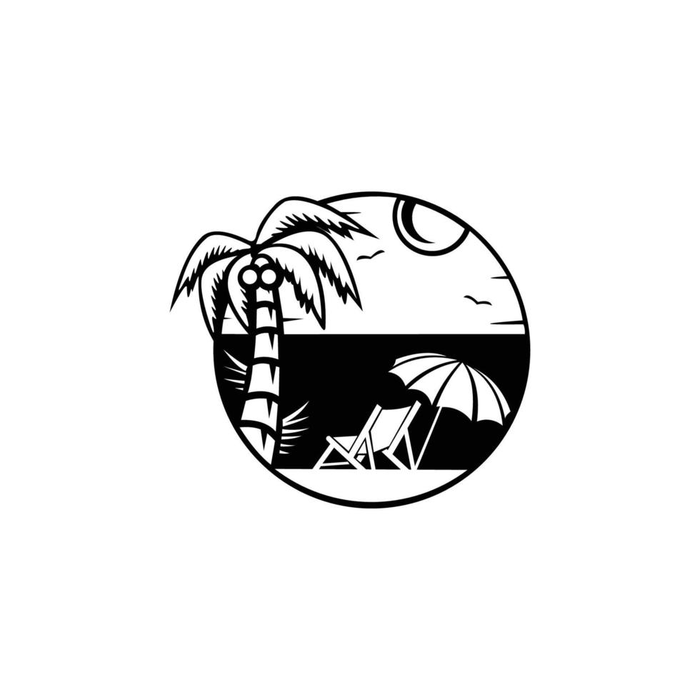 Tropical beach, lounge chair. Deck chair and beach umbrella on the sand coast. Flat Design Style. vector